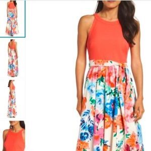 ELIZA J. floral Halter orange MAXI  dress size 4